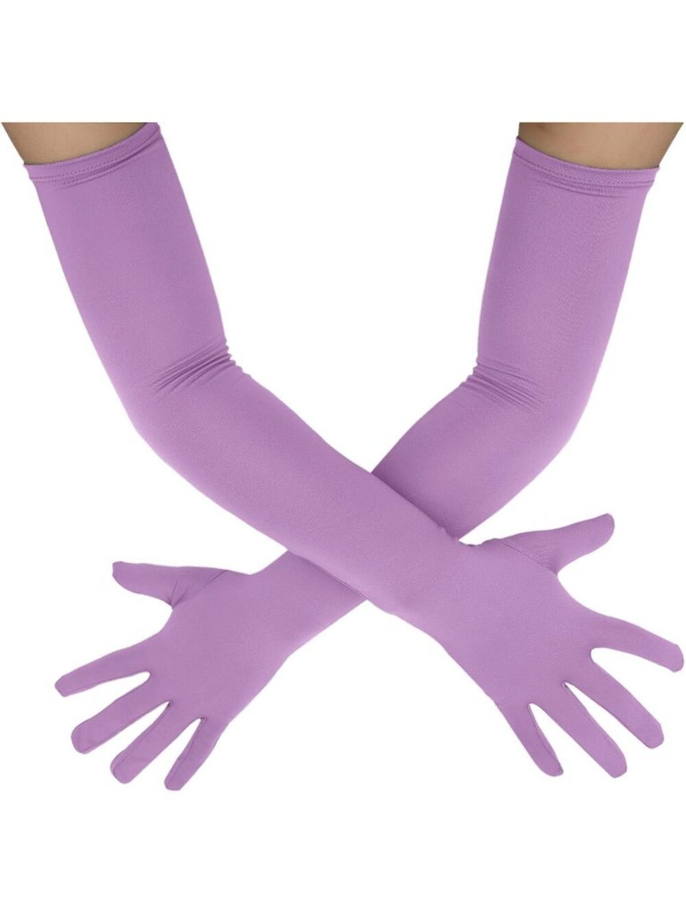 Men And Women's Light Purple Stretchy Costume Gloves Banquet Spandex Long Gloves